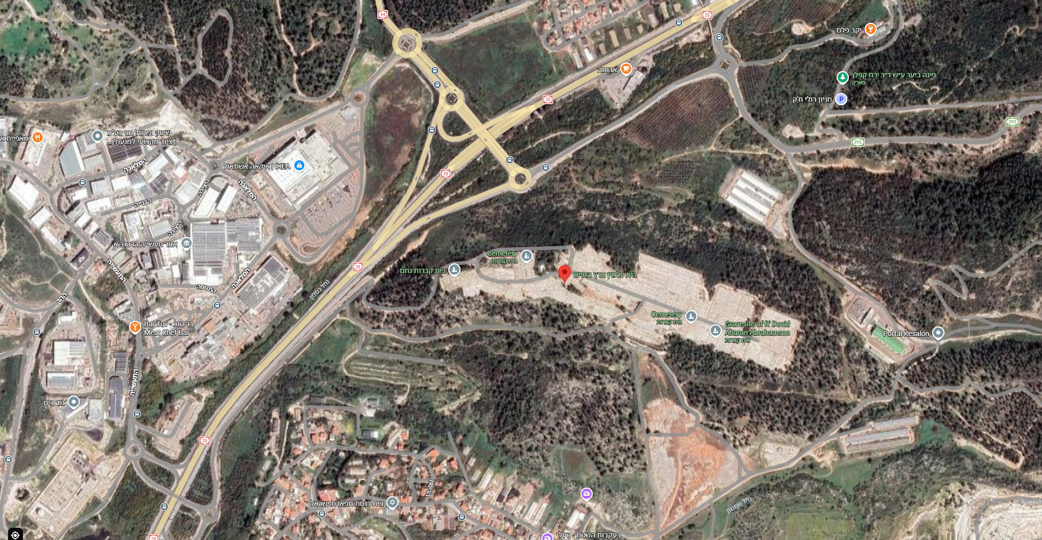 תמונת מפה של בית העלמין ארץ החיים נוחם כביש 38